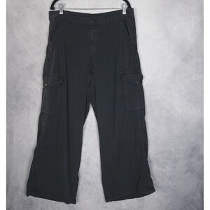 American Eagle Pants Womens 14 Black Mid Rise Baggy Wide Leg Cargo Stretch